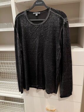 John Varvatos Washed Black Long-Sleeve Crewneck Shirt